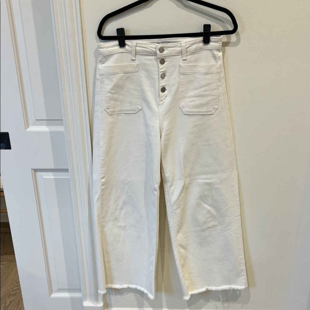 Elizabeth and James Cream Button-Front Wide-Leg Jeans